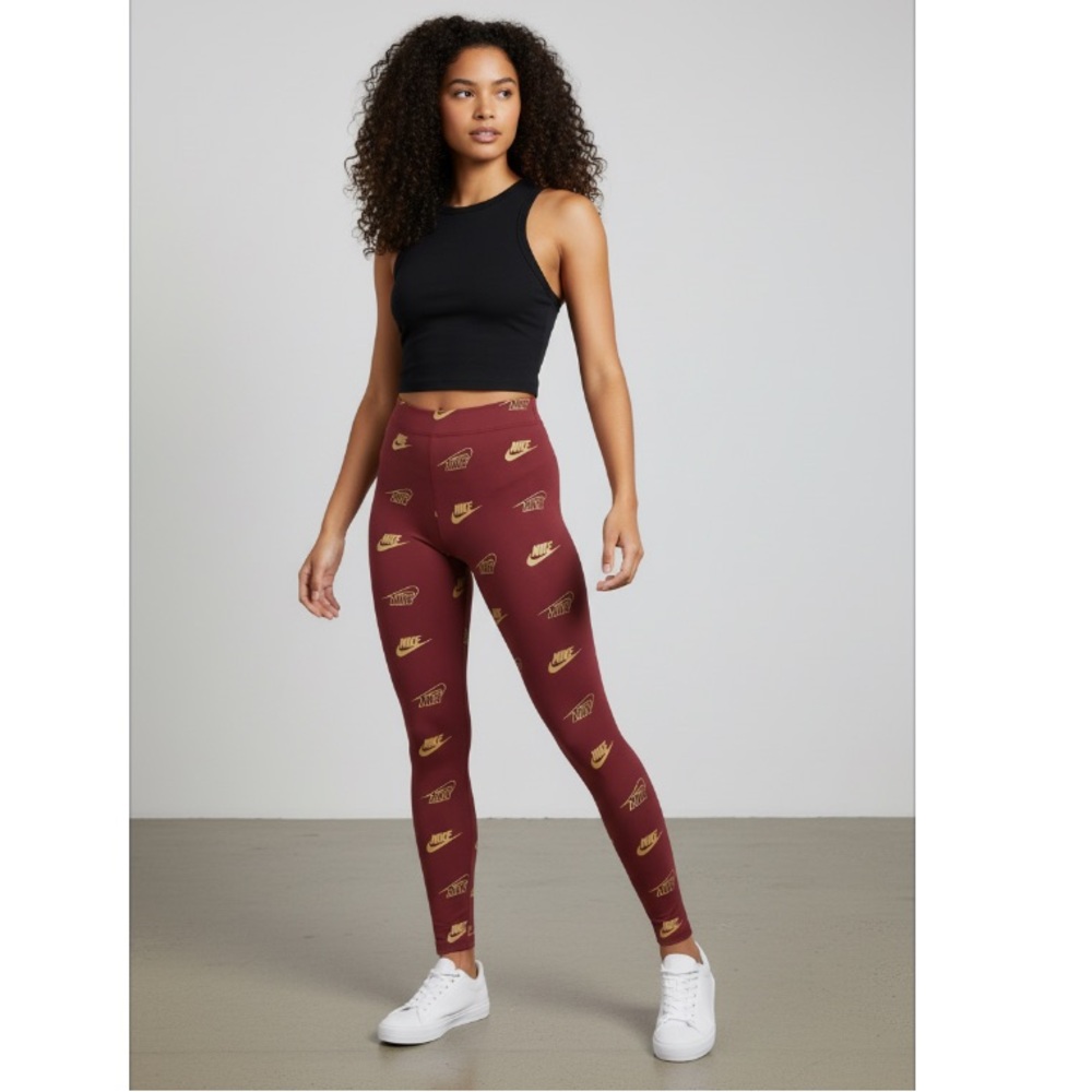 Nike Shine AOP Bordeaux Mid-Rise Leggings NWT
